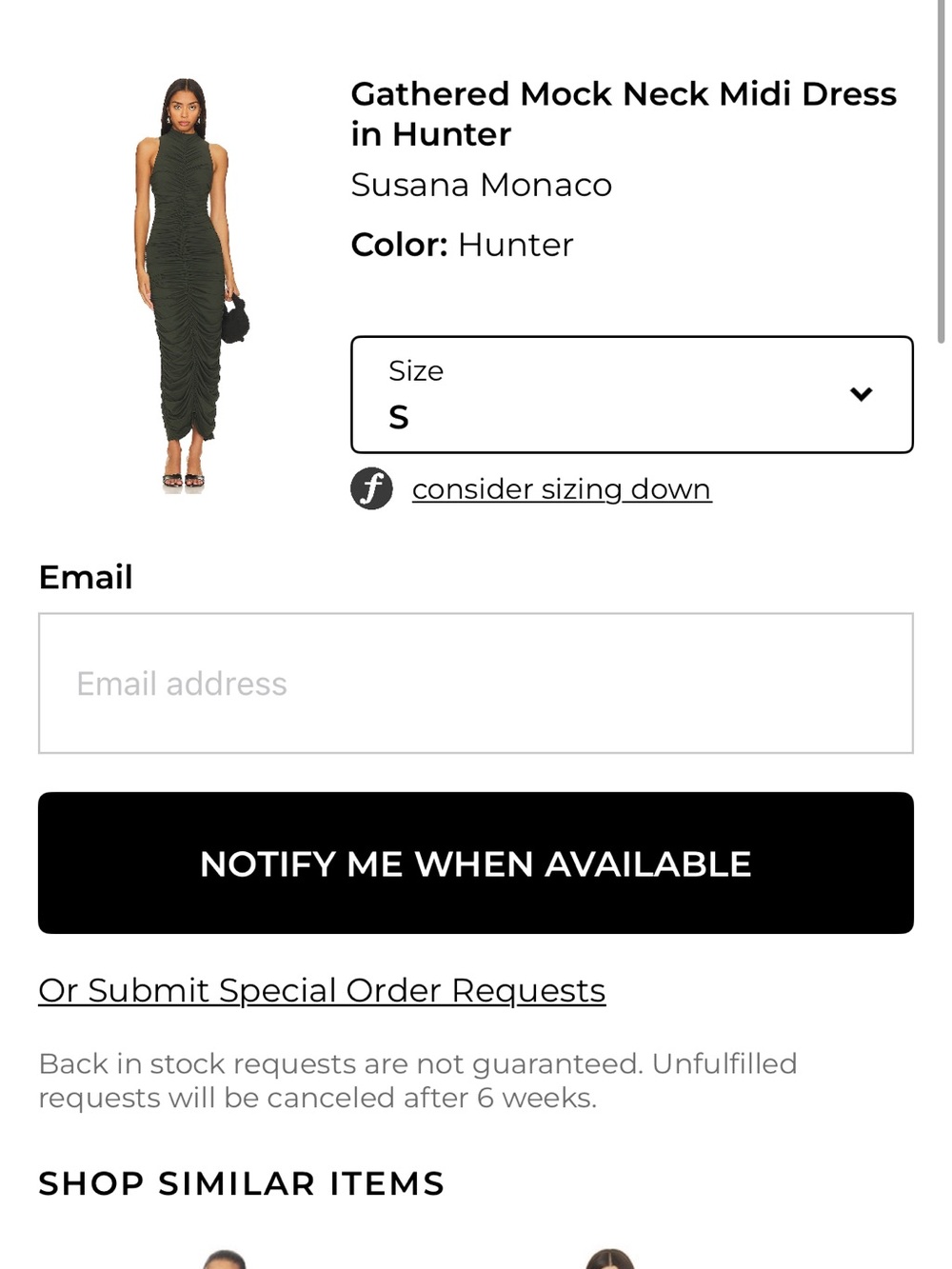 Revolve Susana Monaco Hunter Green Gathered Mock Neck Midi Dress